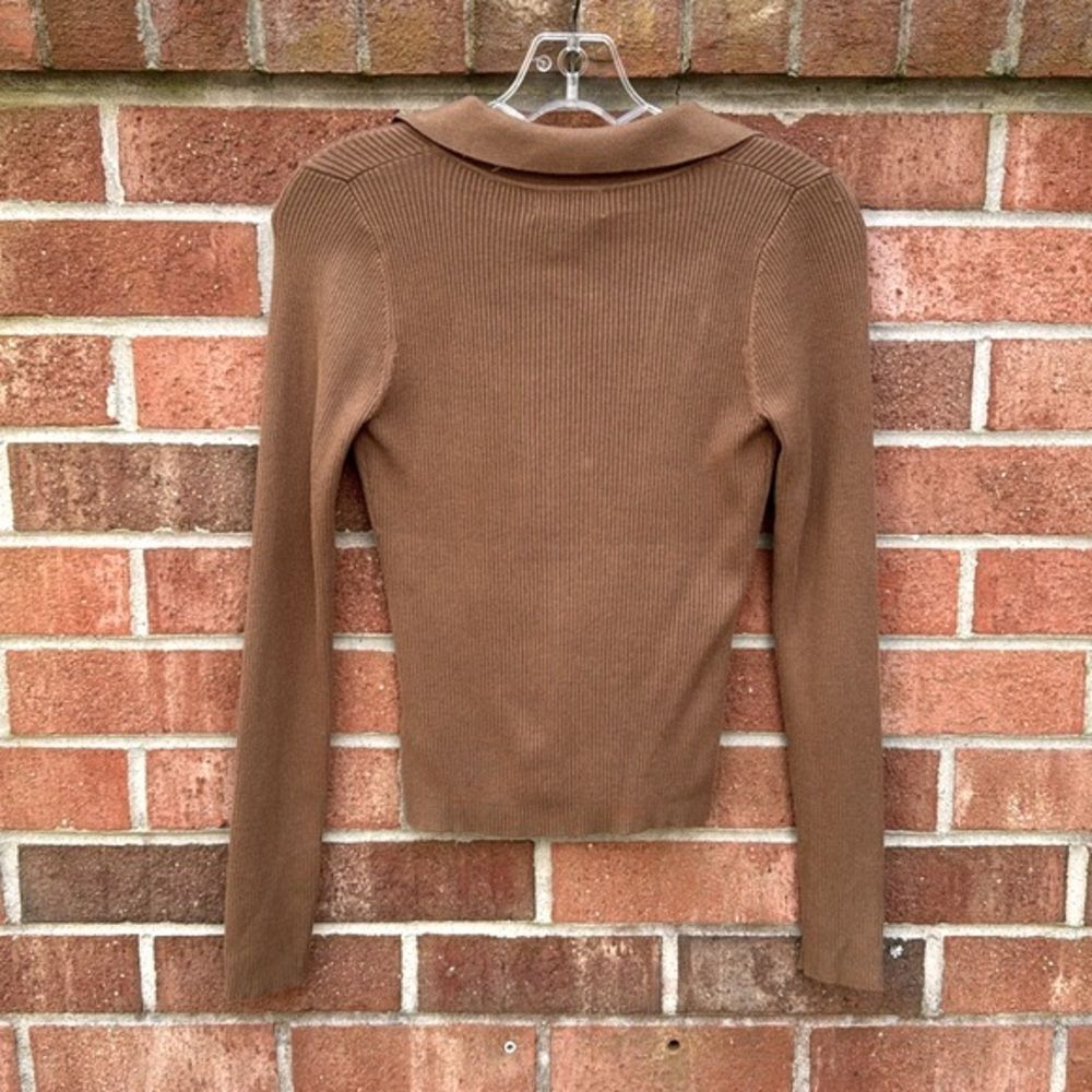 House of Harlow 1960 Deep V-Neck Ribbed Long Sleeve Sweater sz Small NWT Tan - Picture 2 of 7